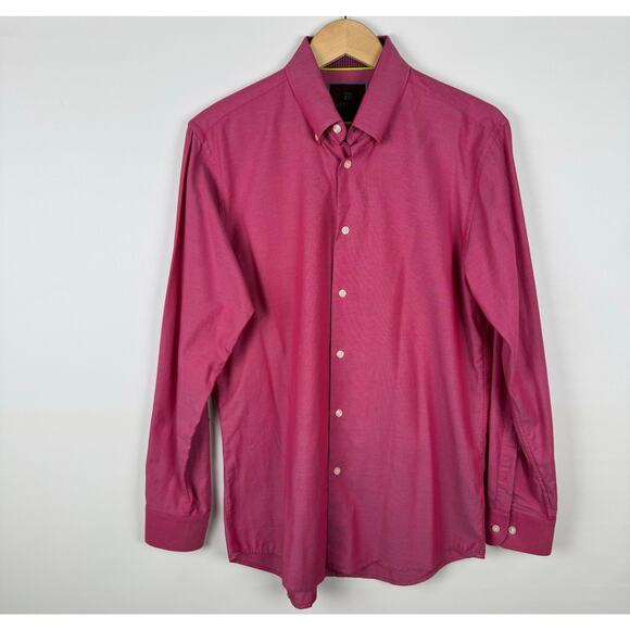 Tattersall London Mens Button Down Shirt Size 16 34/35 Pink - Picture 2 of 4